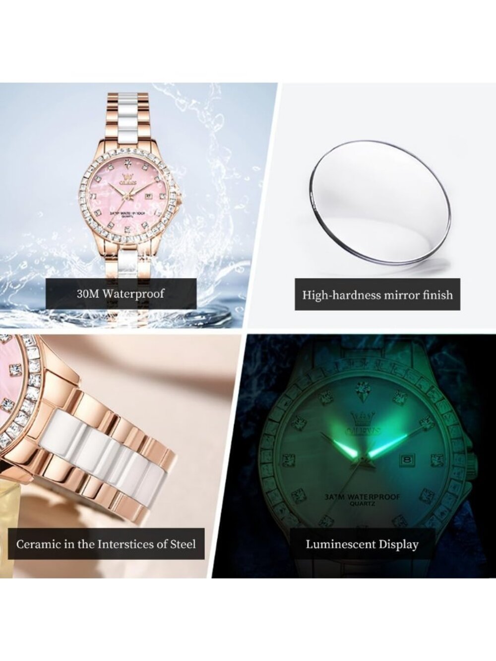 Women's Gold/Pink Ceramic and Stainless Steel Bracelet Mother of Pearl Watches - Picture 5 of 6